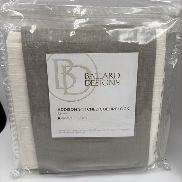 BALLARD DESIGNS LINEN GREY & WHITE CLASSIC (2) STANDARD PILLOW SHAMS 20X26 - Picture 1 of 7